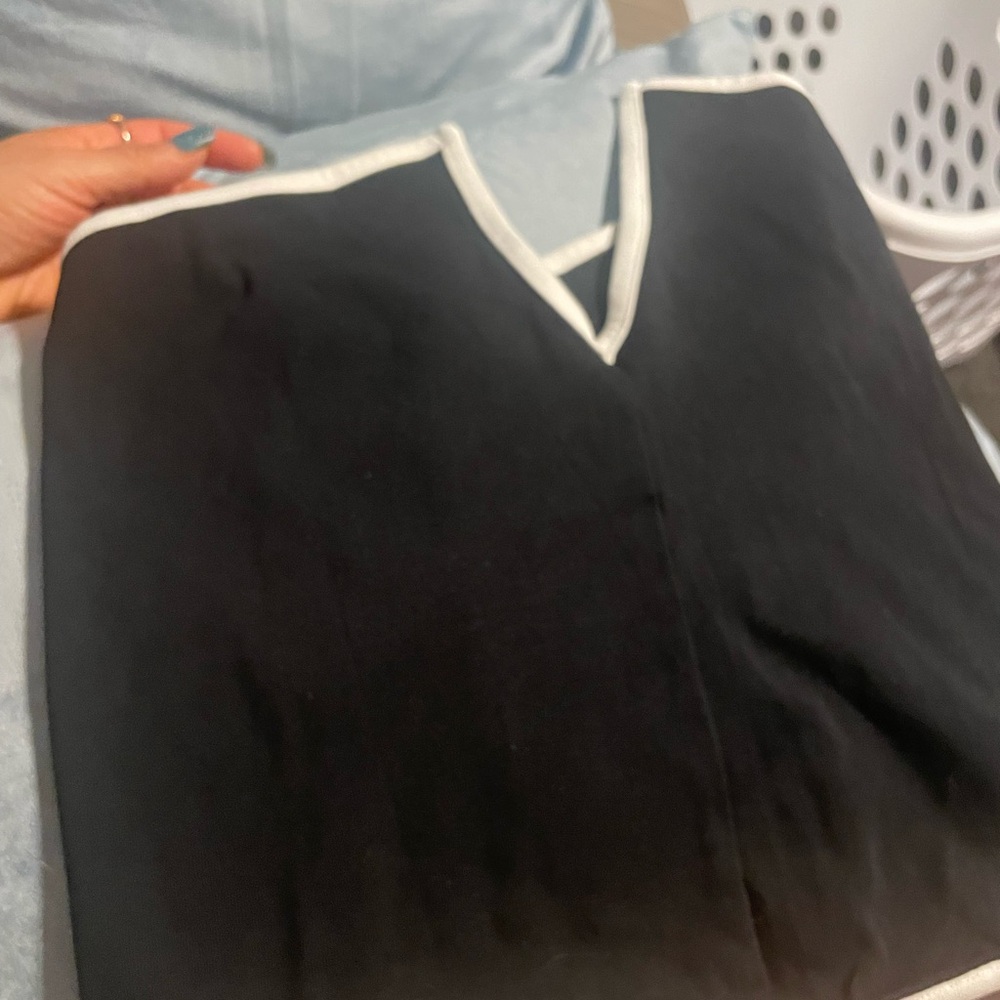 Black V-Neck Top with White Trim
